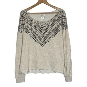 BILLABONG Cream & Black Boho Print Wide Neck Long Sleeve Top